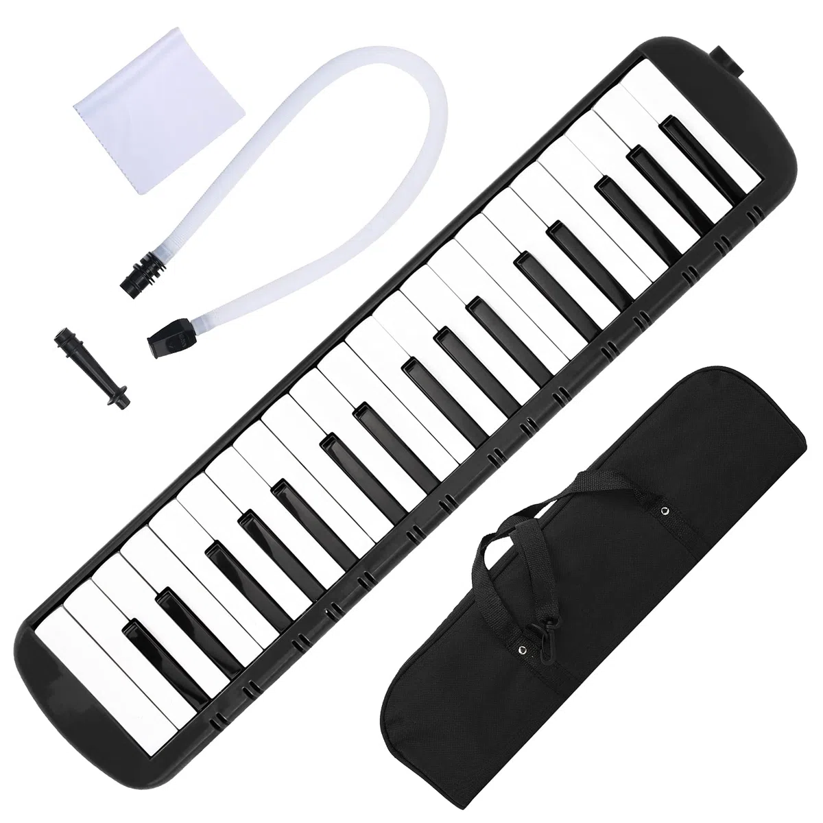 Piano melódica de 37 teclas con boquilla y bolsa de transporte, instrumento educativo musical portátil para principiantes (verde)