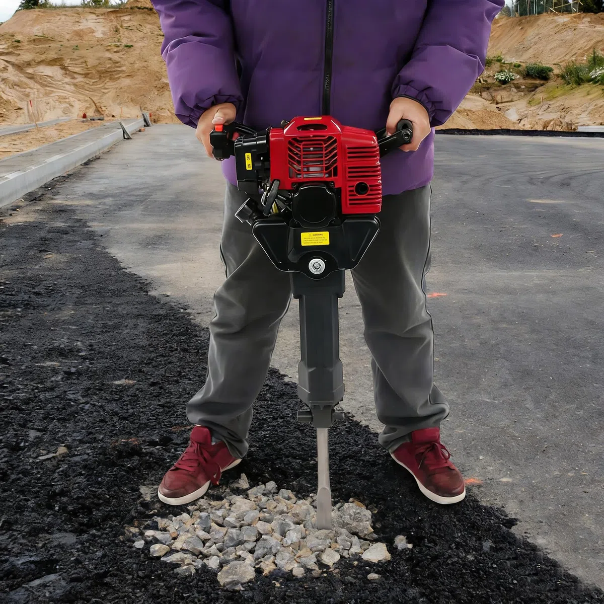 Martillo de demolición de gasolina de 52 CC, 2 tiempos, martillo de golpe multifuncional con dos puntas de cincel, tumbas de árboles de jardín de gasolina para construcción, jardín y trabajos