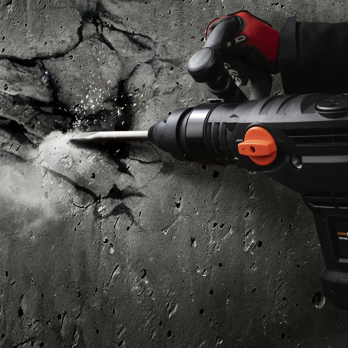 Meister - Martillo de demolición (1600 W, MAH1600-1) - Mandril SDS-Max - Potencia de ataque 25 julios - Mango antivibración - Con cincel plano y puntiagudo/martillo perforador en el maletín/martillo