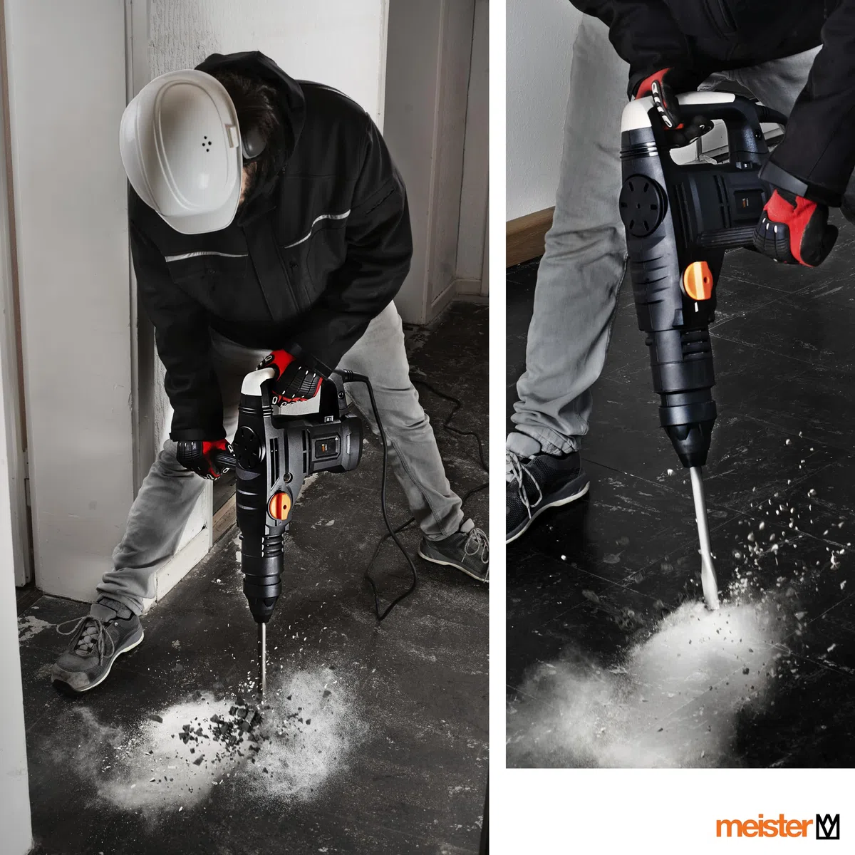 Meister - Martillo de demolición (1600 W, MAH1600-1) - Mandril SDS-Max - Potencia de ataque 25 julios - Mango antivibración - Con cincel plano y puntiagudo/martillo perforador en el maletín/martillo