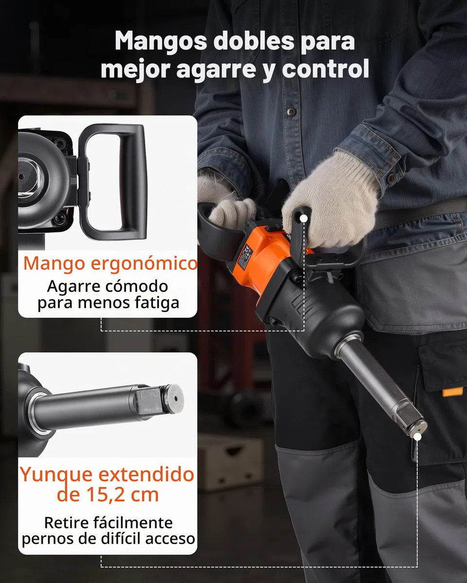 VEVOR Llave de Impacto Neumática de 25,4 mm, Par Máximo Inverso 2400 Nm, 6 Velocidades, 6000 RPM, Yunque 152,4 mm, para Reparación y Mantenimiento de Camiones, Autobuses y Maquinaria Agrícola