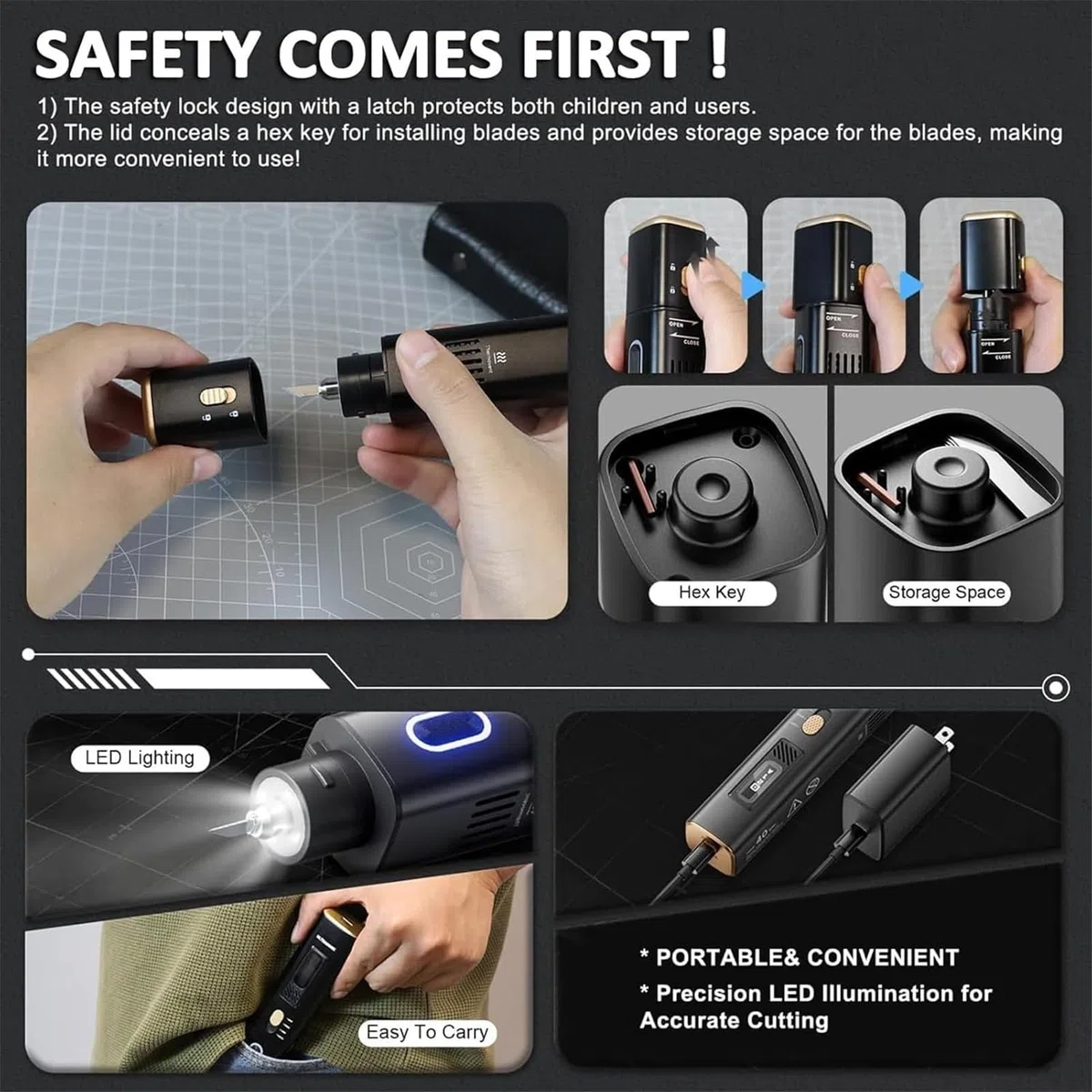 Kit de Herramientas de Corte ultrasónico Profesional de 40 KHz para Manualidades: cúter de Mano con 50 Cuchillas de Repuesto, diseño ultrasilencioso, Ideal para Impresiones 3D, PVC y Cuero.