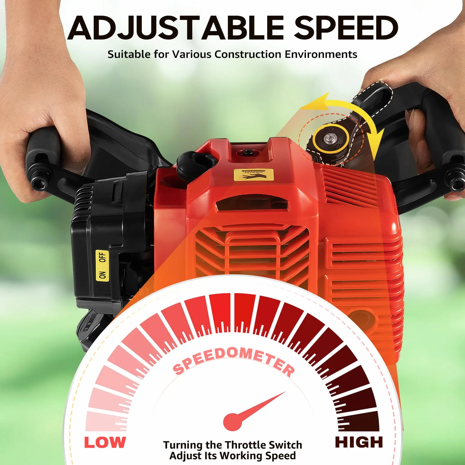 Martillo de demolición de gasolina, 52 CC, 1900 W, con 1500 pulsaciones/min, taladro portátil para horticultura y raíces de árboles, incluye juego de herramientas (negro/rojo)
