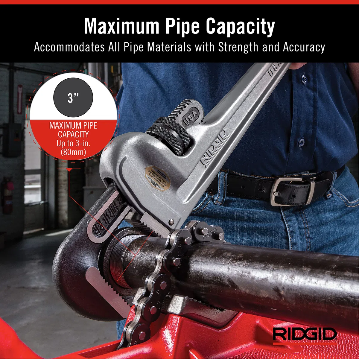 RIDGID 31105 Modelo 824 Llave recta de aluminio para tubo, Llave de fontanería de 24 pulgadas