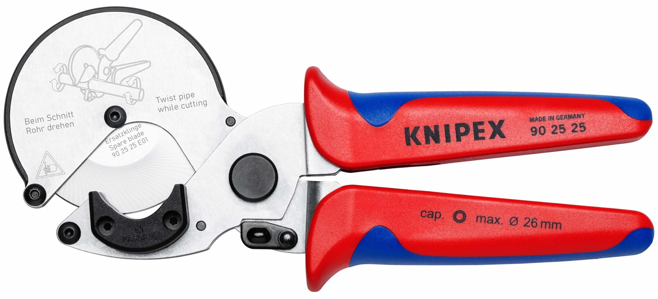 KNIPEX Cortatubos para tubos multicapa y de plástico cromado con mangos multicomponente 210 mm, 90 25 25
