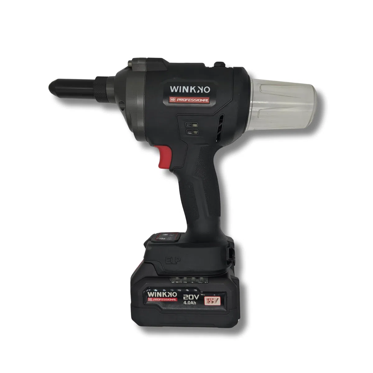 Remachadora Eléctrica Industrial Brushless 20V 4.0Ah, 2.4 a 6.4 mm, 16000N de Fuerza, 2 Baterías, Cargador y Maletín Resistente.