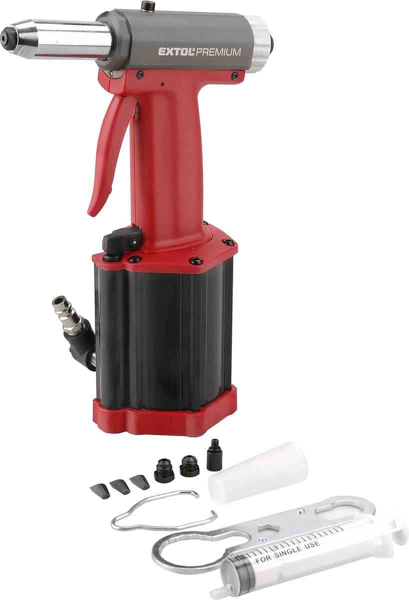 Pistola remachadora de aire comprimido AR 740 para remaches con brazo ölkühlung y conector Válvula, 2,4 – 4,8 mm, 1 pieza, rojo, 8865070