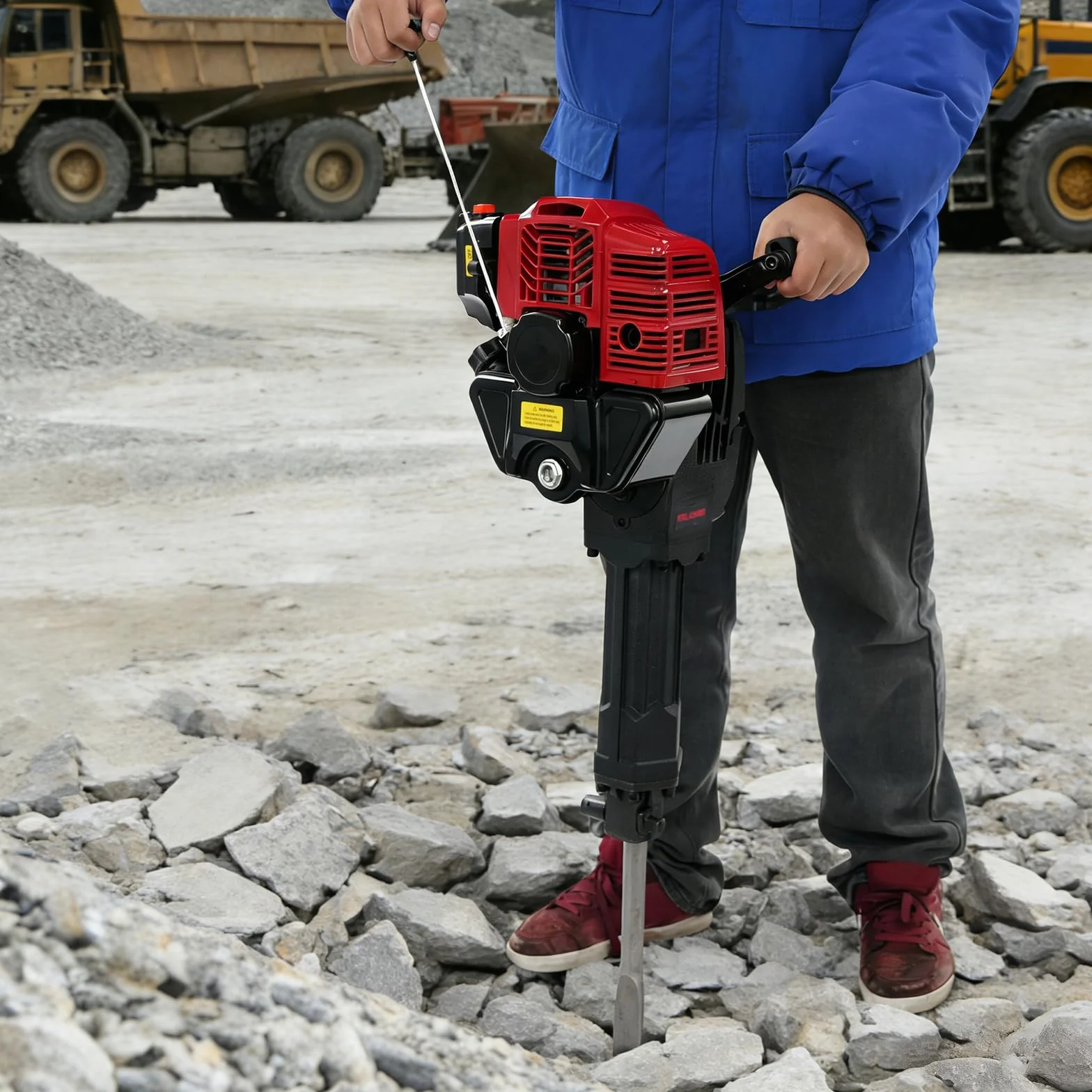 Martillo de demolición de gasolina de 52 CC, 2 tiempos, martillo de golpe multifuncional con dos puntas de cincel, tumbas de árboles de jardín de gasolina para construcción, jardín y trabajos