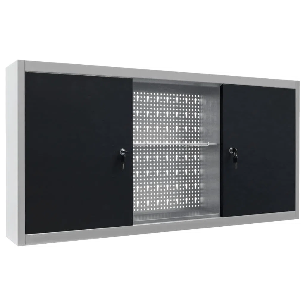 vidaXL Armario Herramientas Pared Industrial Metal Organización Almacenamiento Accesorios Mobiliario Estilo Atractivo Industrial Funcional Gris/Negro