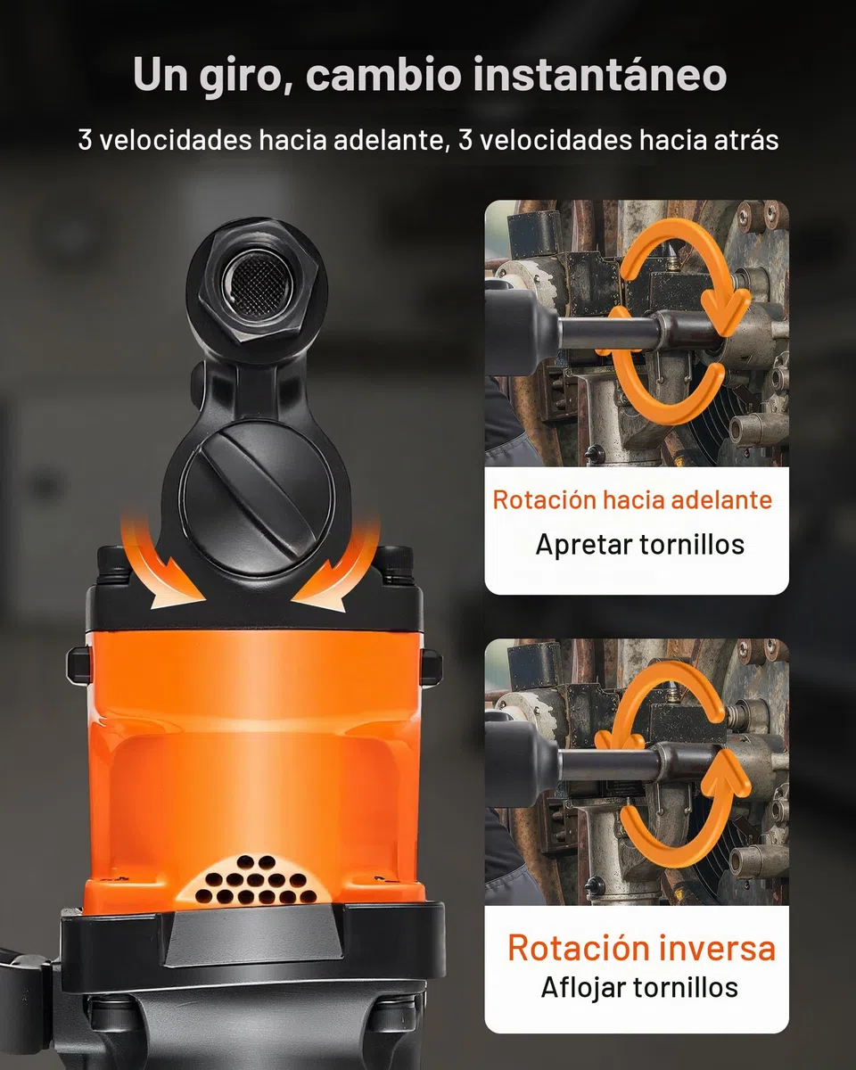 VEVOR Llave de Impacto Neumática de 25,4 mm, Par Máximo Inverso 2400 Nm, 6 Velocidades, 6000 RPM, Yunque 152,4 mm, para Reparación y Mantenimiento de Camiones, Autobuses y Maquinaria Agrícola
