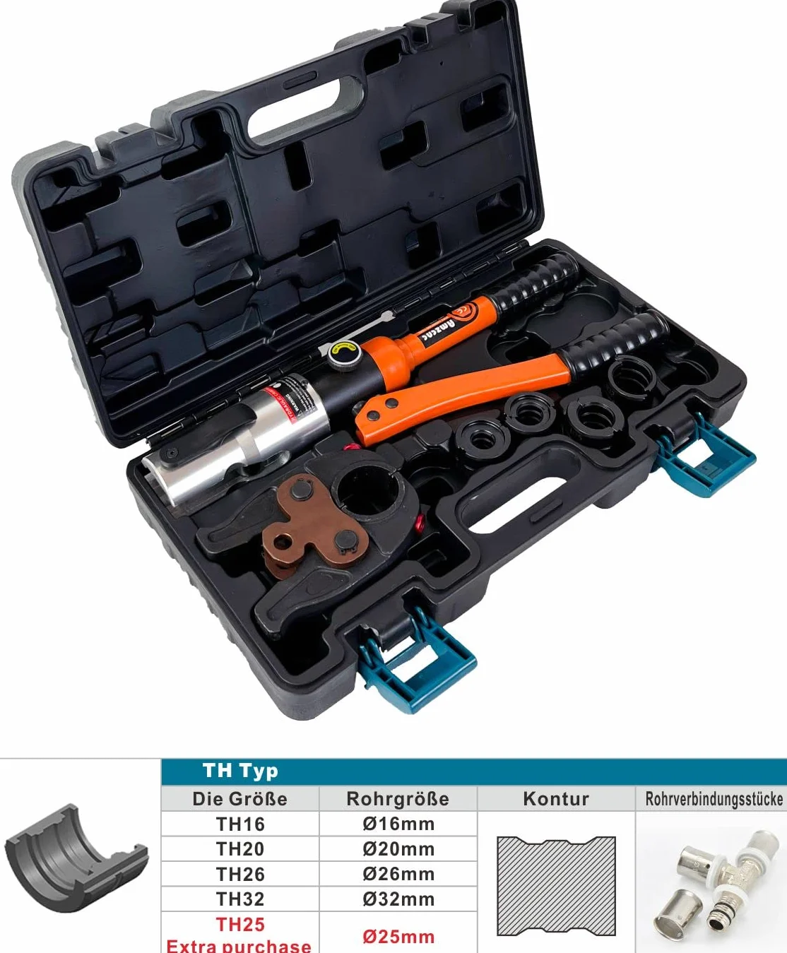 AMZCNC Pinza profesional TH-Contorno y U-Contorno, para tubo de aluminio-plástico y tubo compuesto, con insertos de mordaza TH16 TH20 TH26 TH32 y U16 U20 U25 U32 incl