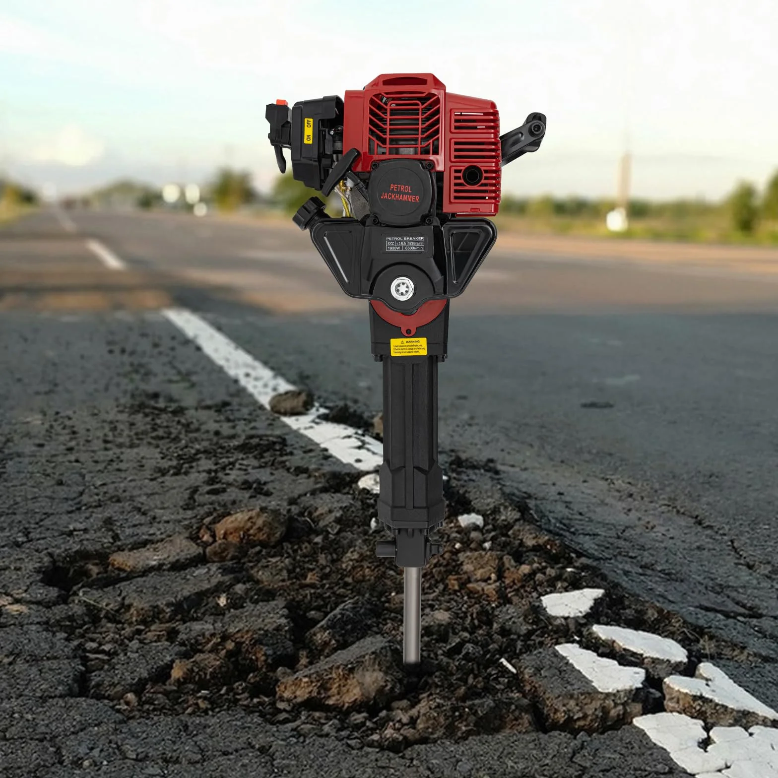 Martillo de demolición, martillo de gasolina de 52 cc, martillo de demolición de 2 tiempos, 55 J, para una serie de proyectos de pilotes como barandillas de carretera