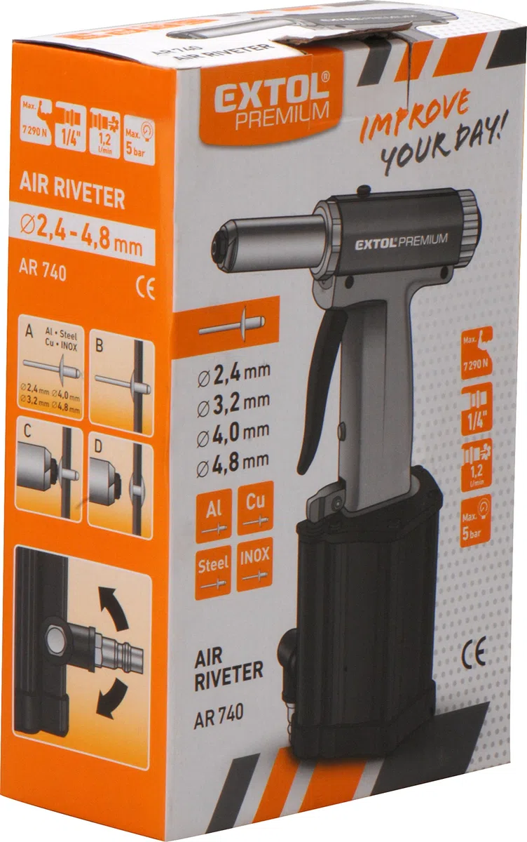 Pistola remachadora de aire comprimido AR 740 para remaches con brazo ölkühlung y conector Válvula, 2,4 – 4,8 mm, 1 pieza, rojo, 8865070