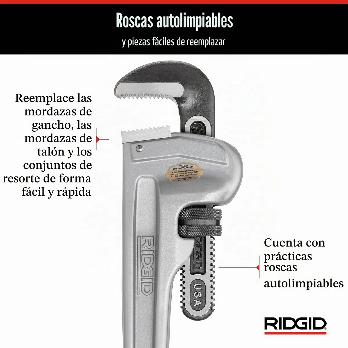 RIDGID 31105 Modelo 824 Llave recta de aluminio para tubo, Llave de fontanería de 24 pulgadas