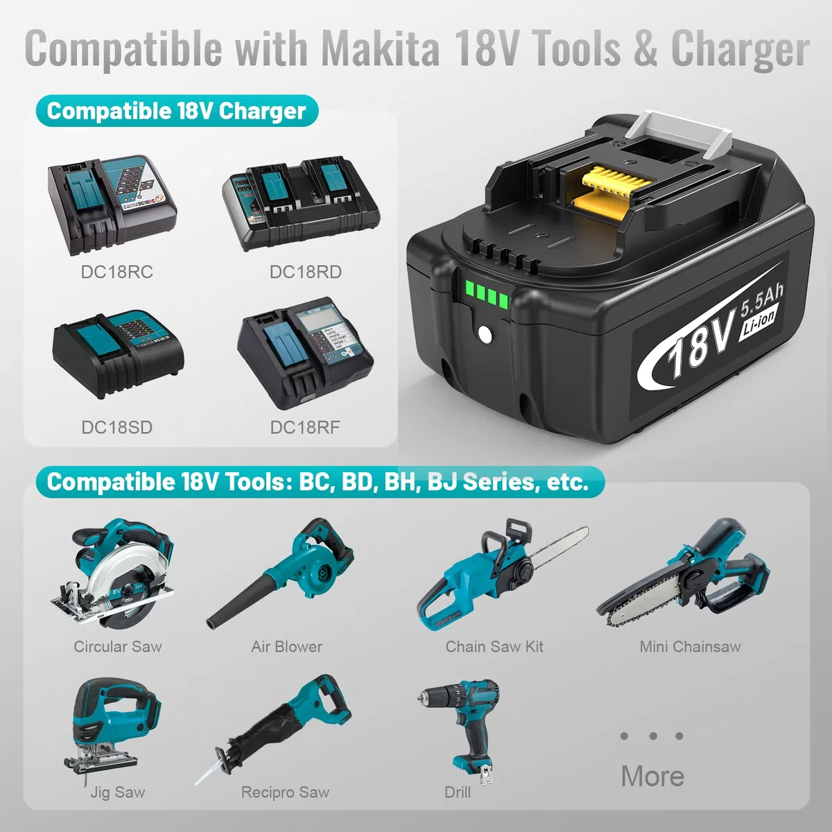 6 unidades de 5,5 Ah batería para Makita LXT, ASUNCELL 18 V DC18RC batería de repuesto para Makita compatible con Allen Makita 14,4 V-18 V baterías de iones de litio BL1815 BL1830 BL1850 BL1430