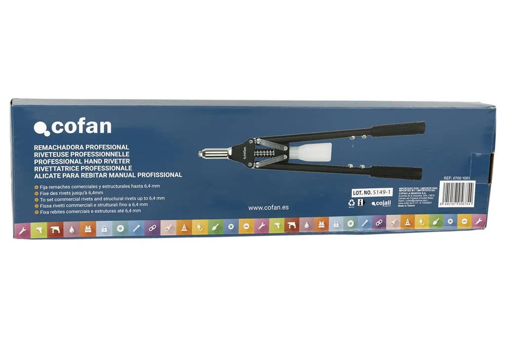 Cofan Remachadora profesional de dos brazos | Para remaches desde Ø 3,0/3,2 hasta Ø 6,4 mm | Para todo tipo de remaches