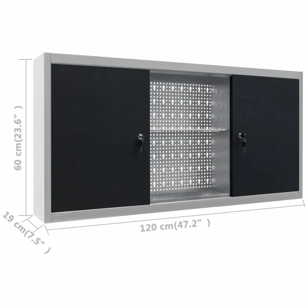 vidaXL Armario Herramientas Pared Industrial Metal Organización Almacenamiento Accesorios Mobiliario Estilo Atractivo Industrial Funcional Gris/Negro