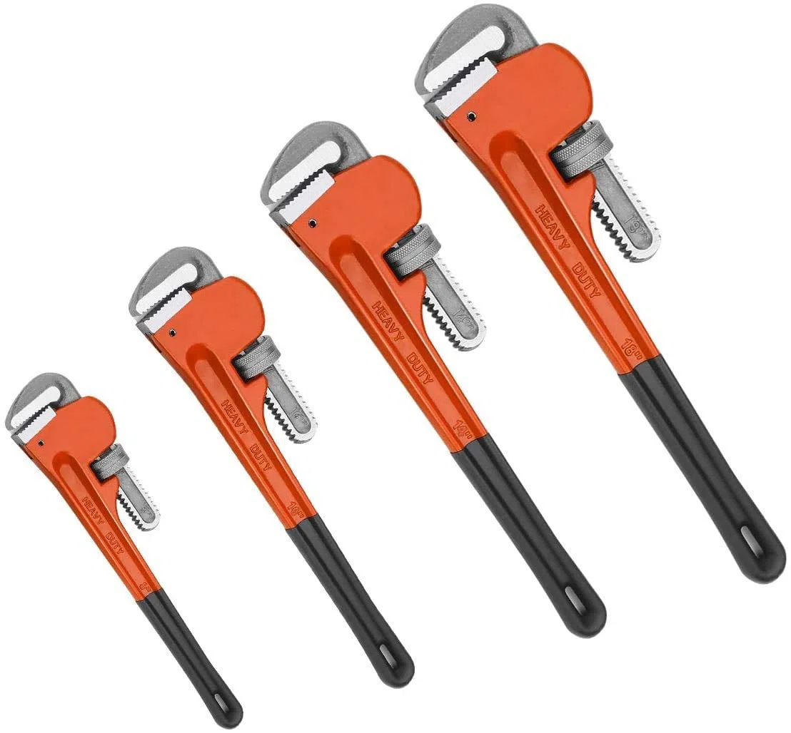 Y&Y Decor Juego de 4 llaves de tubo, con tratamiento térmico de fontanería con agarre suave, mordazas ajustables, 20,32 cm, 10 pulgadas, 14 pulgadas, 18 pulgadas, mano resistente