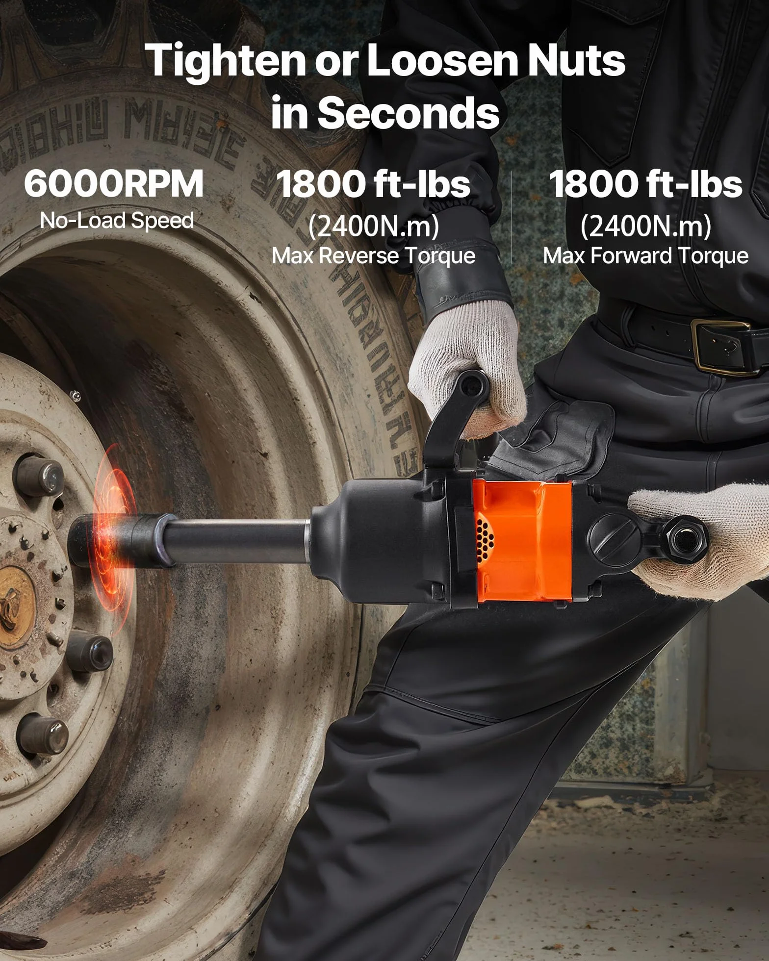 VEVOR Llave de Impacto Neumática de 25,4 mm, Par Máximo Inverso 2400 Nm, 6 Velocidades, 6000 RPM, Yunque 152,4 mm, para Reparación y Mantenimiento de Camiones, Autobuses y Maquinaria Agrícola