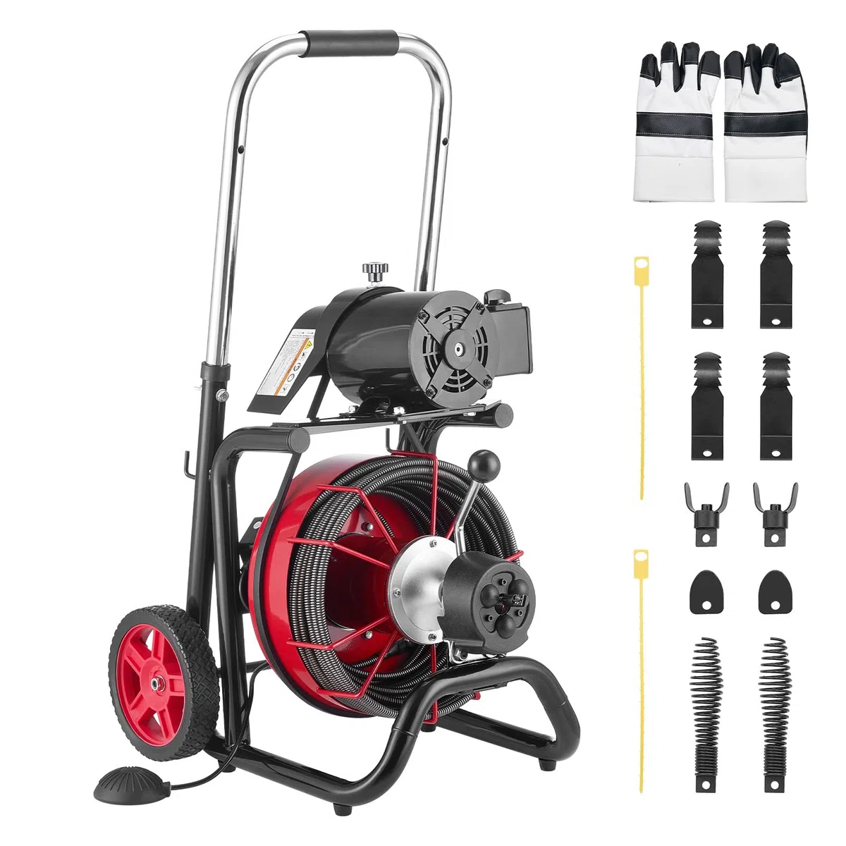 VEVOR Desatascador de Desagües Eléctrico 30m x 13mm Máquina de Limpieza de Tuberías con Alimentación Automática Interruptor de Pedal Neumático Limpiador de Tubos de Drenaje para Tuberías de 5-10 cm