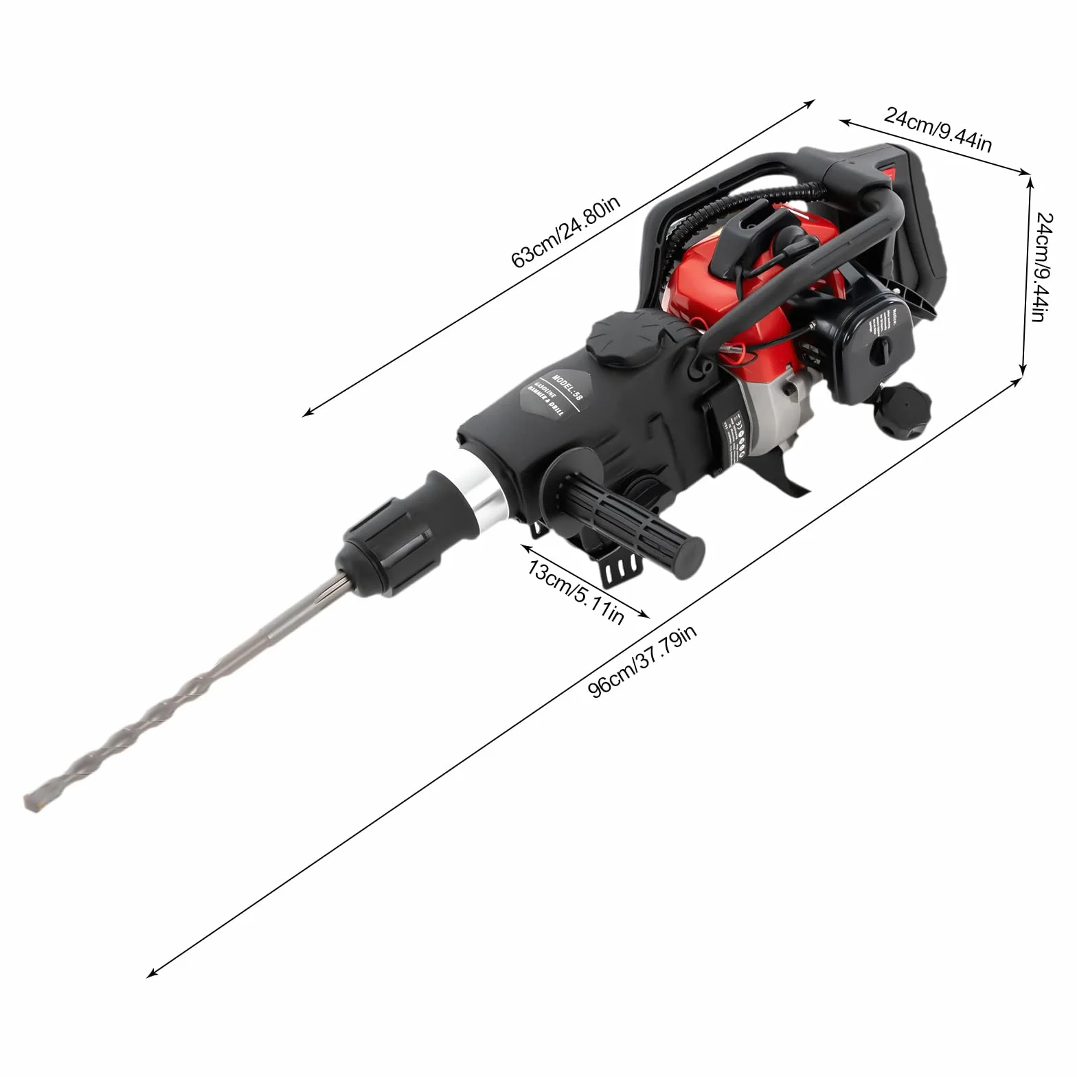 Martillo de demolición de 1000 W, 3 en 1 de gasolina, 33 CC | Con 3 brocas y 2 cinceles, para ladrillos y rocas de hormigón, ideal para profesionales de la construcción y bricolaje