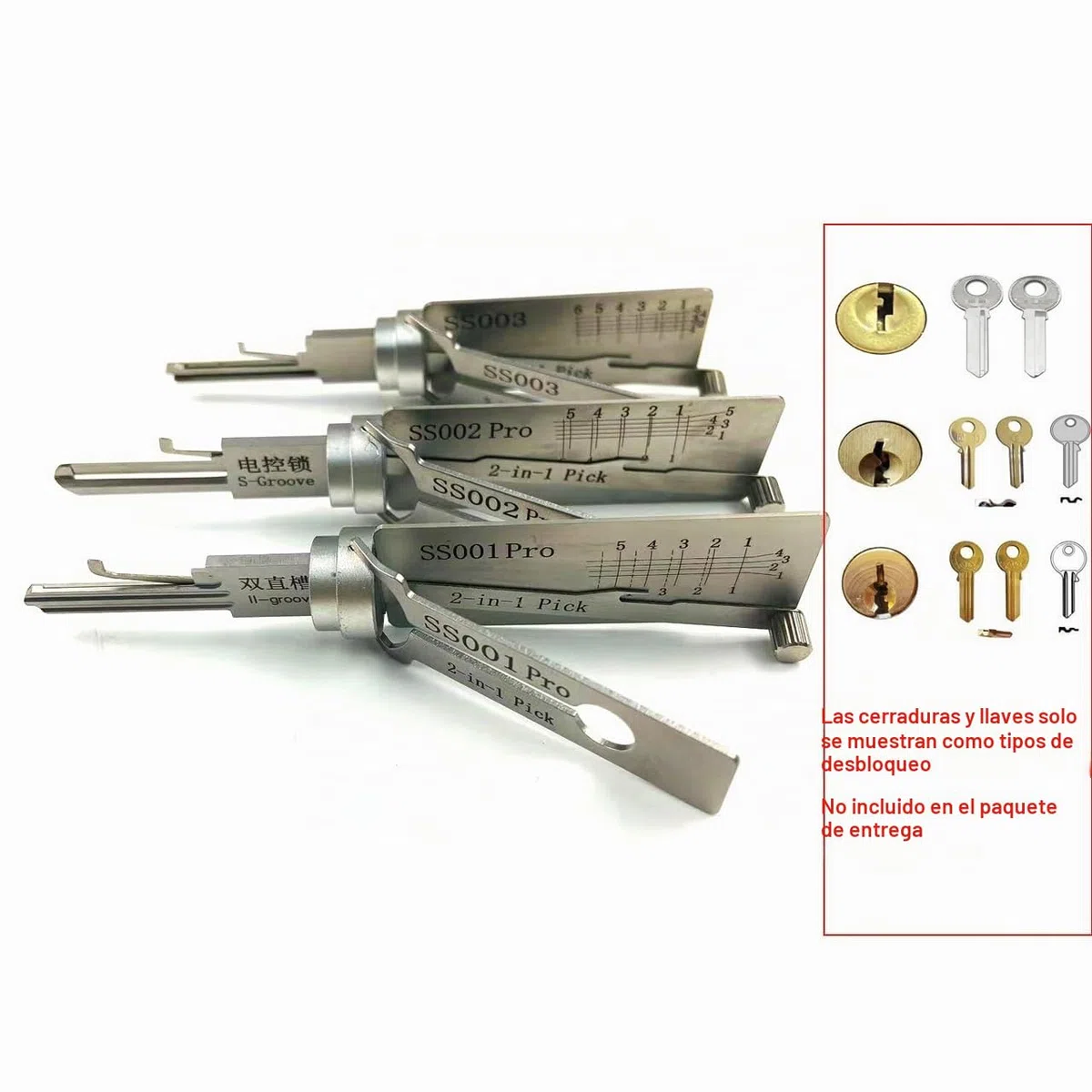 Juego de herramientas profesionales de ganzúas 2 en 1, kit de 5 piezas modelos SS001 SS002 SS003 SS004 SS005, para abrir múltiples tipos de cerraduras de puerta para cerrajero, entusiasta