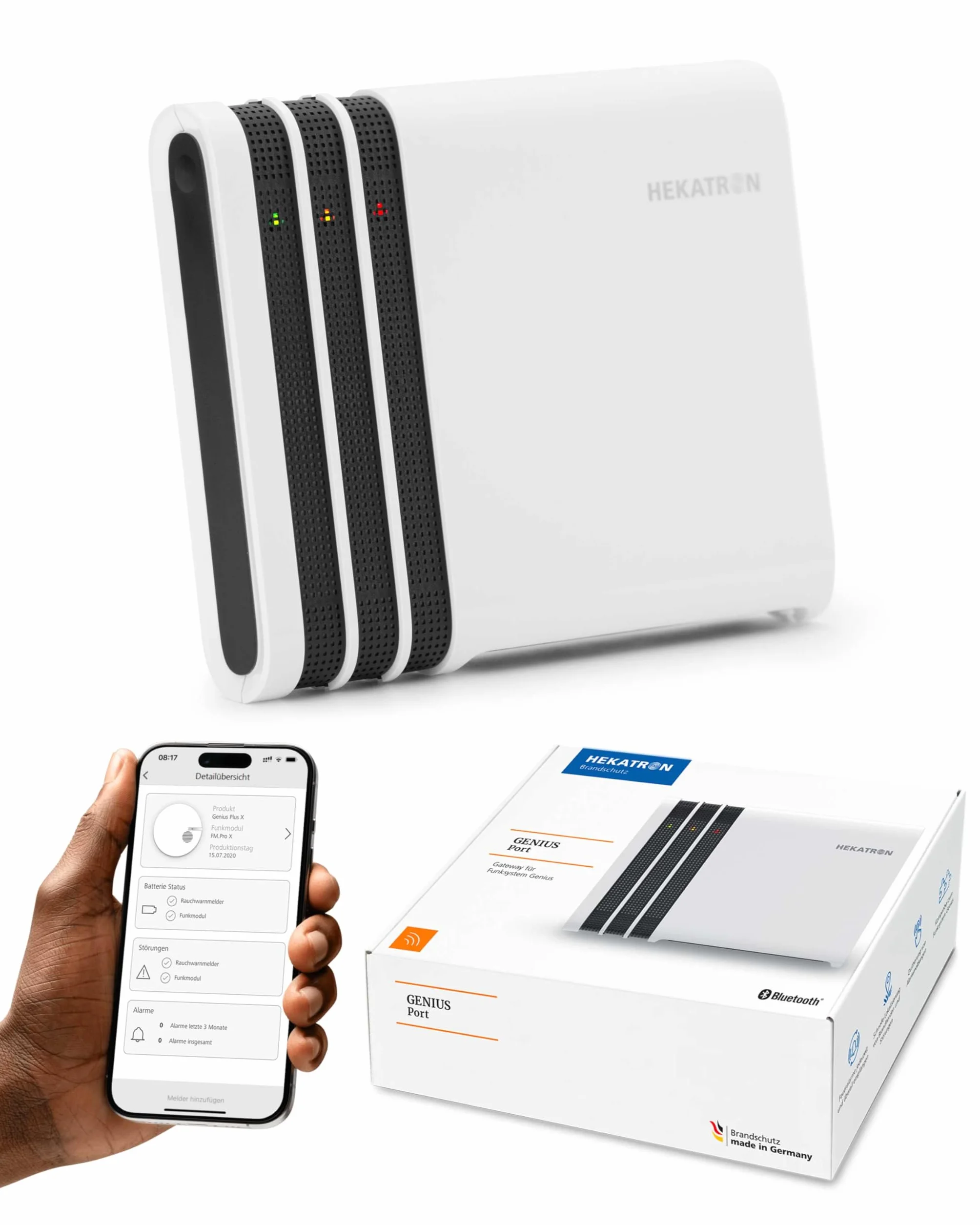 Hekatron Genius Port – Puerta de Enlace inalámbrica para detectores de Humo Genius Plus X – Reenvío fiable de Alarma a terminales móviles, instalación fácil