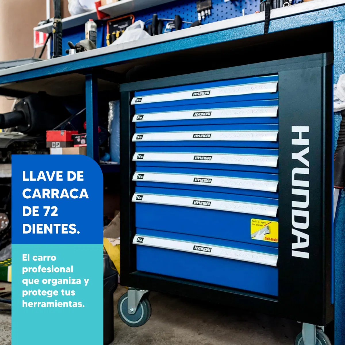 HYUNDAI Carro de Herramientas con 297 Piezas para Taller Profesional - Carro de Herramientas con 7 Cajones y Cierre con Llave - Organizador para Herramientas con Llave de Carraca y Chasis de Acero